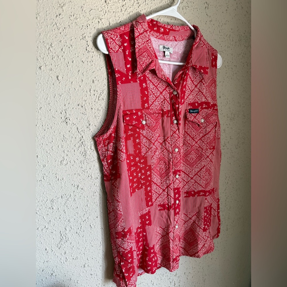 Wrangler Red Patchwork Button Up Tank - image 3
